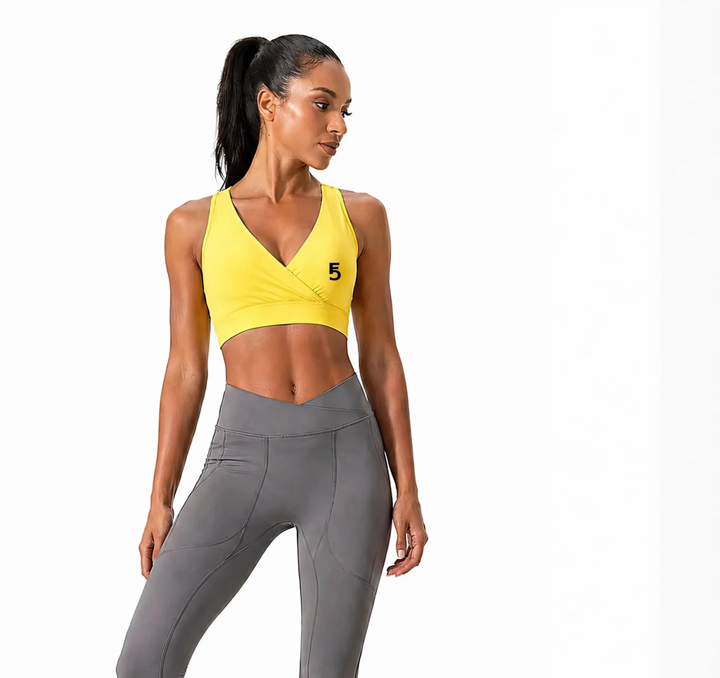 Crossover V-Neck Sports Bra | Black Logo