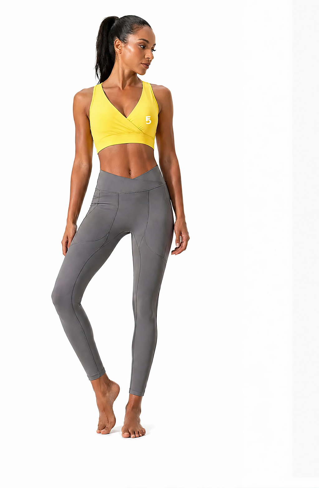 Crossover V-Neck Sports Bra | White Logo