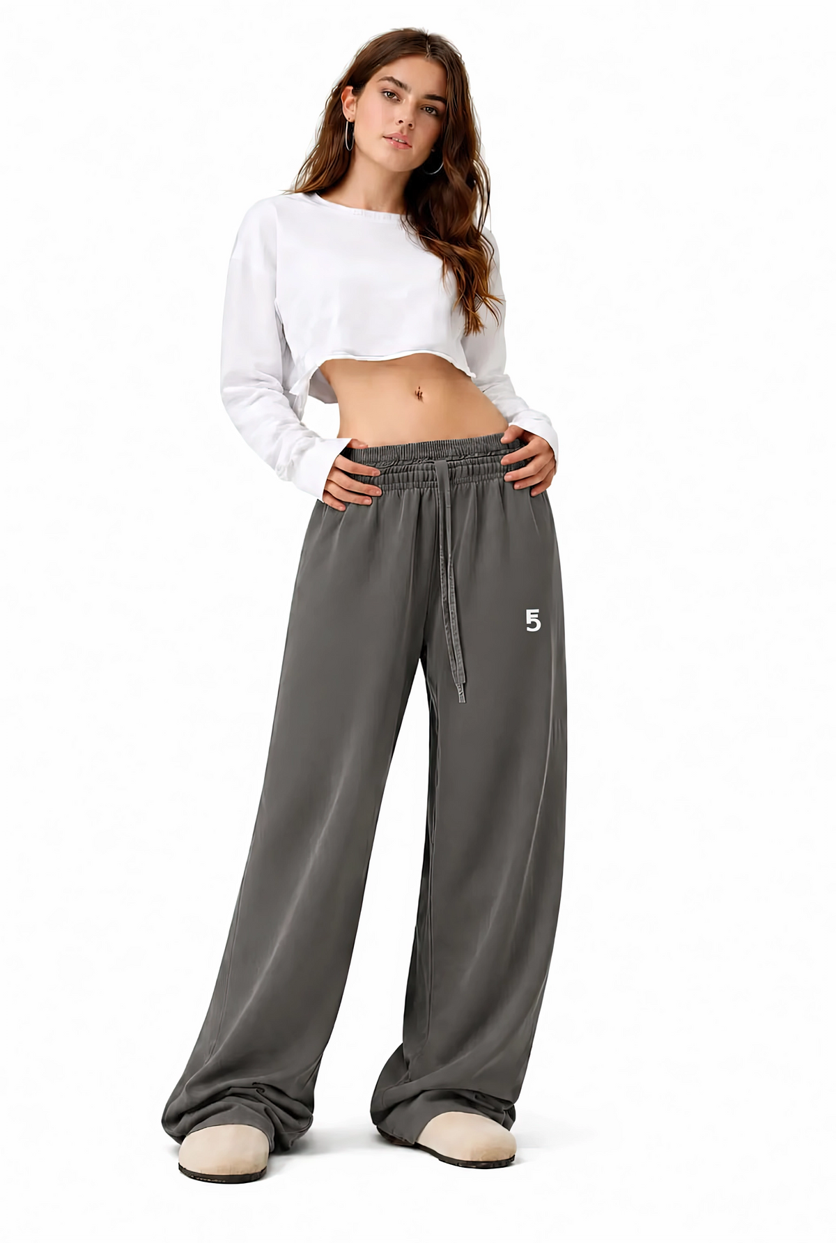 Vintage Washed Waist Pants | White Logo
