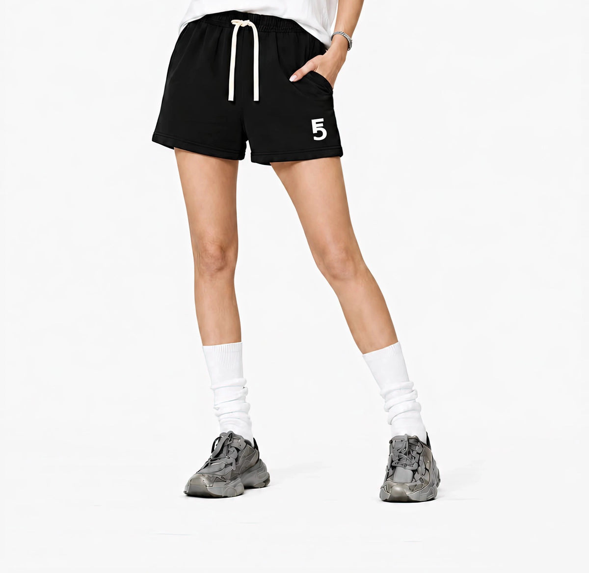 Fleece Drawstring Sweatshorts | White Logo
