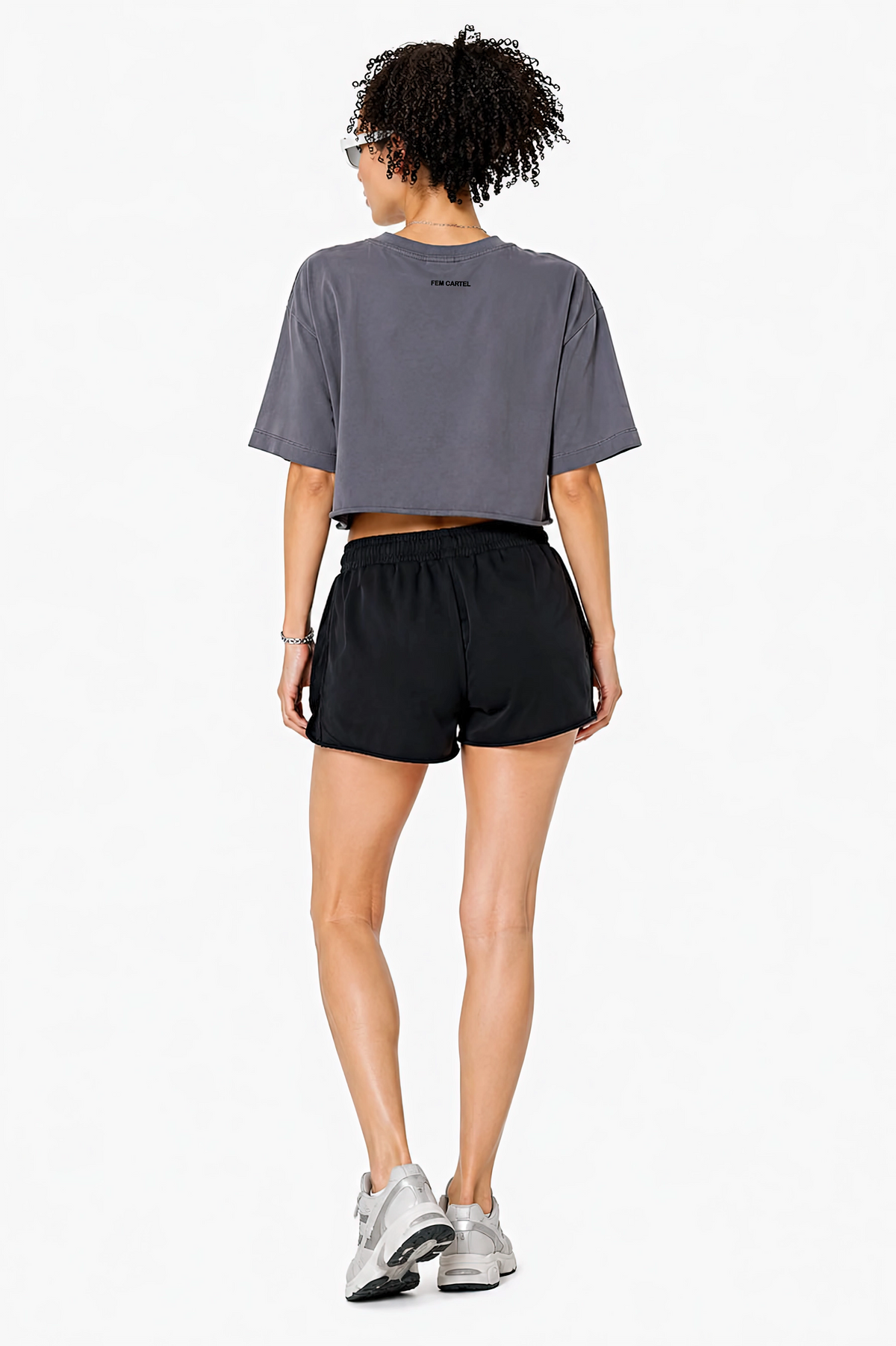 Snow Washed Raw Edge Crop Top | Black Logo