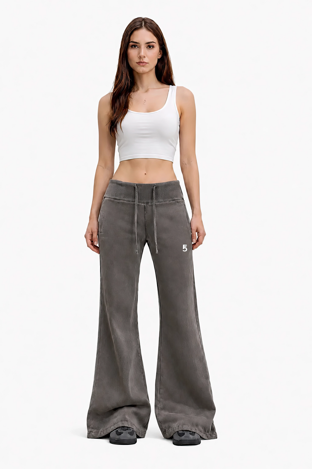 Vintage Washed Flared Fleece Pants | White Logo