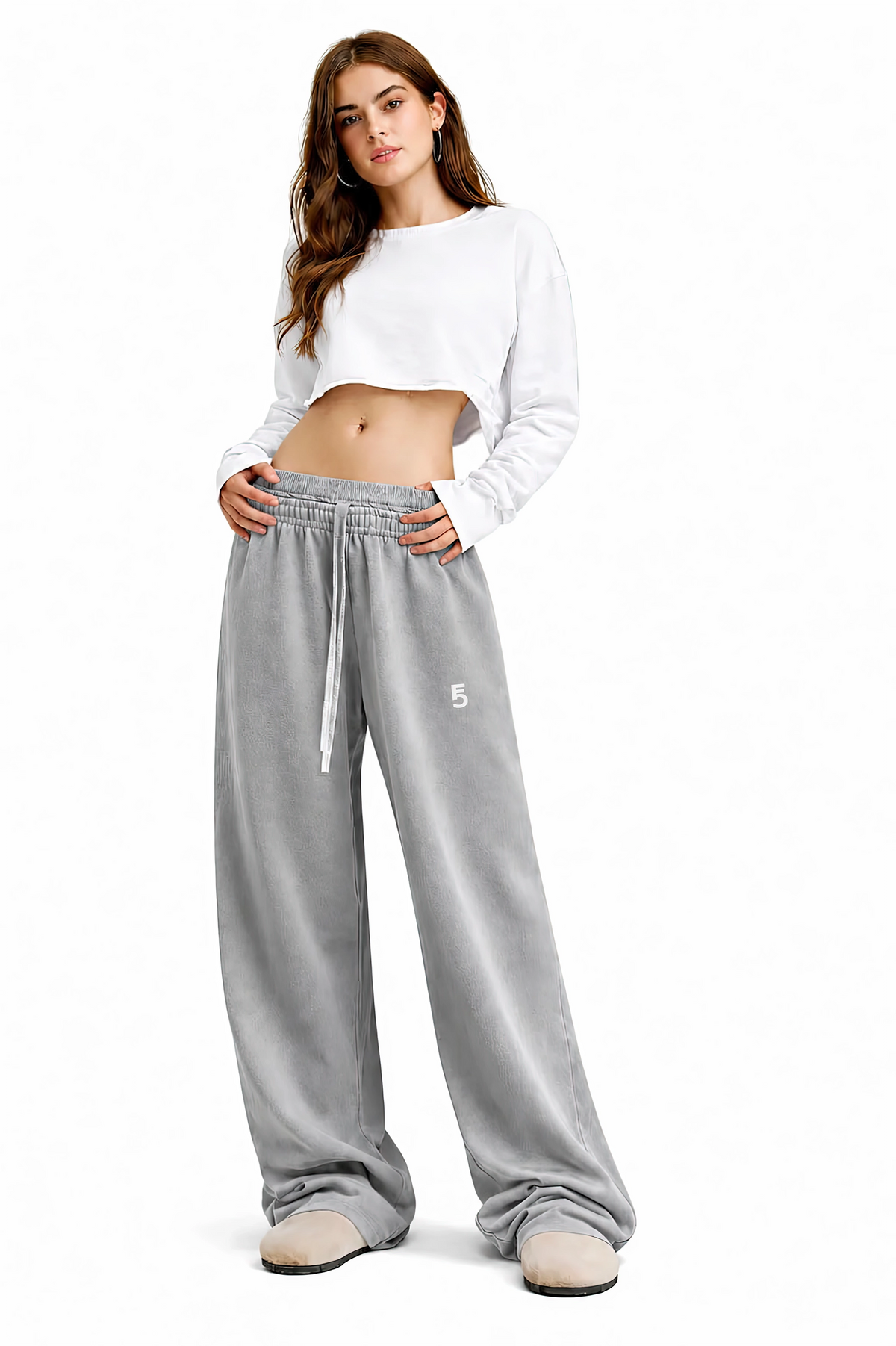Vintage Washed Waist Pants | White Logo