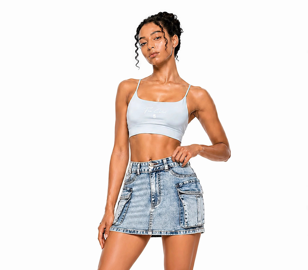 Strappy Criss Cross Yoga Sports Bra Script| White Logo