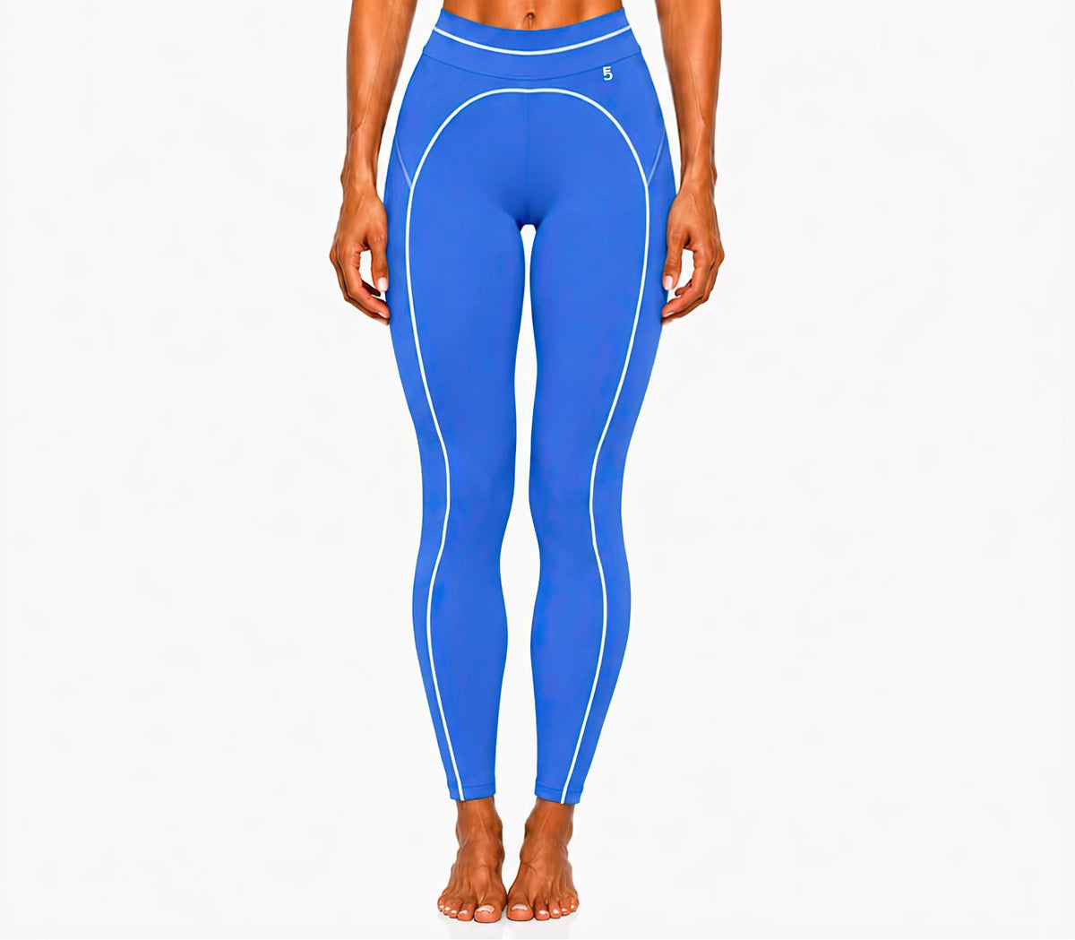 High Rise Topstitching Leggings | White Logo