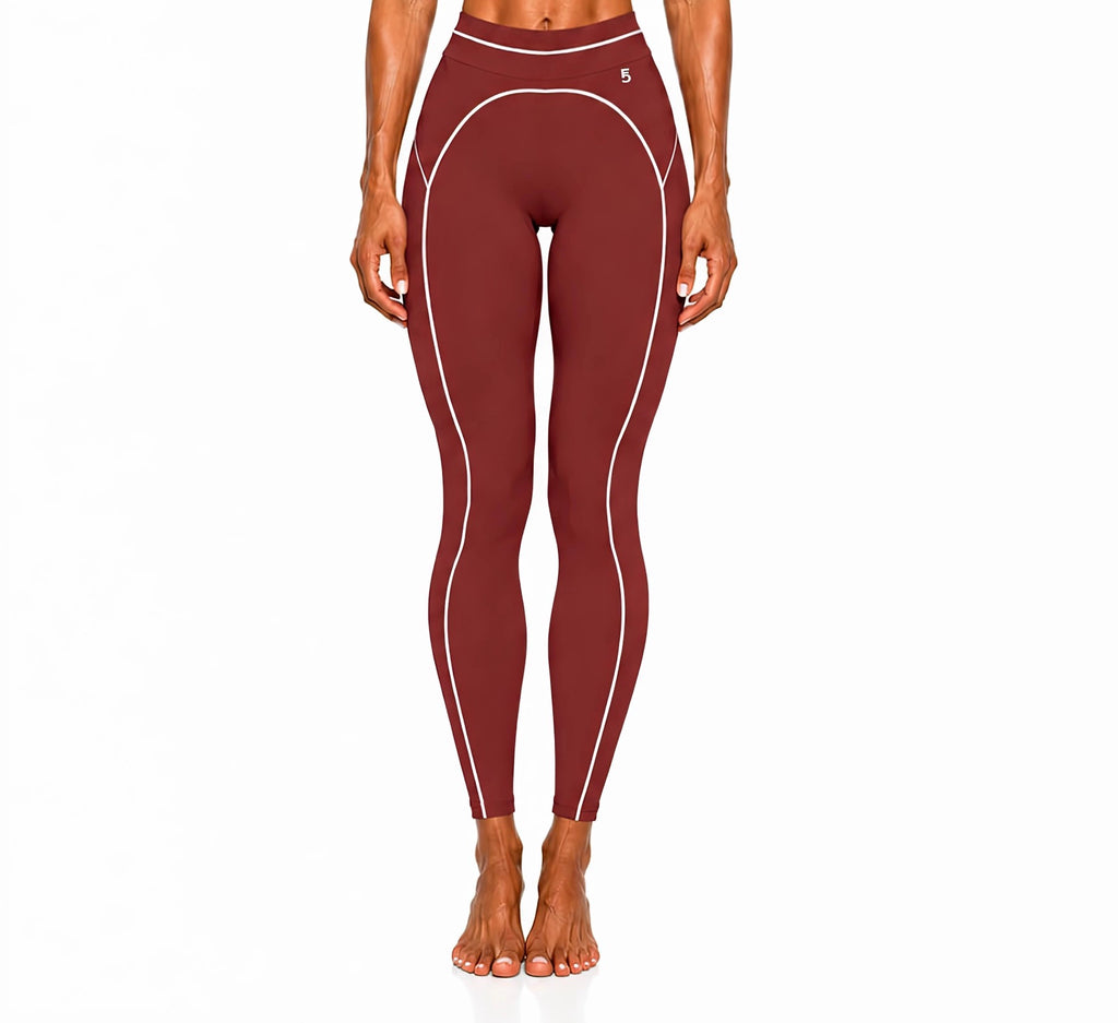 High Rise Topstitching Leggings | White Logo