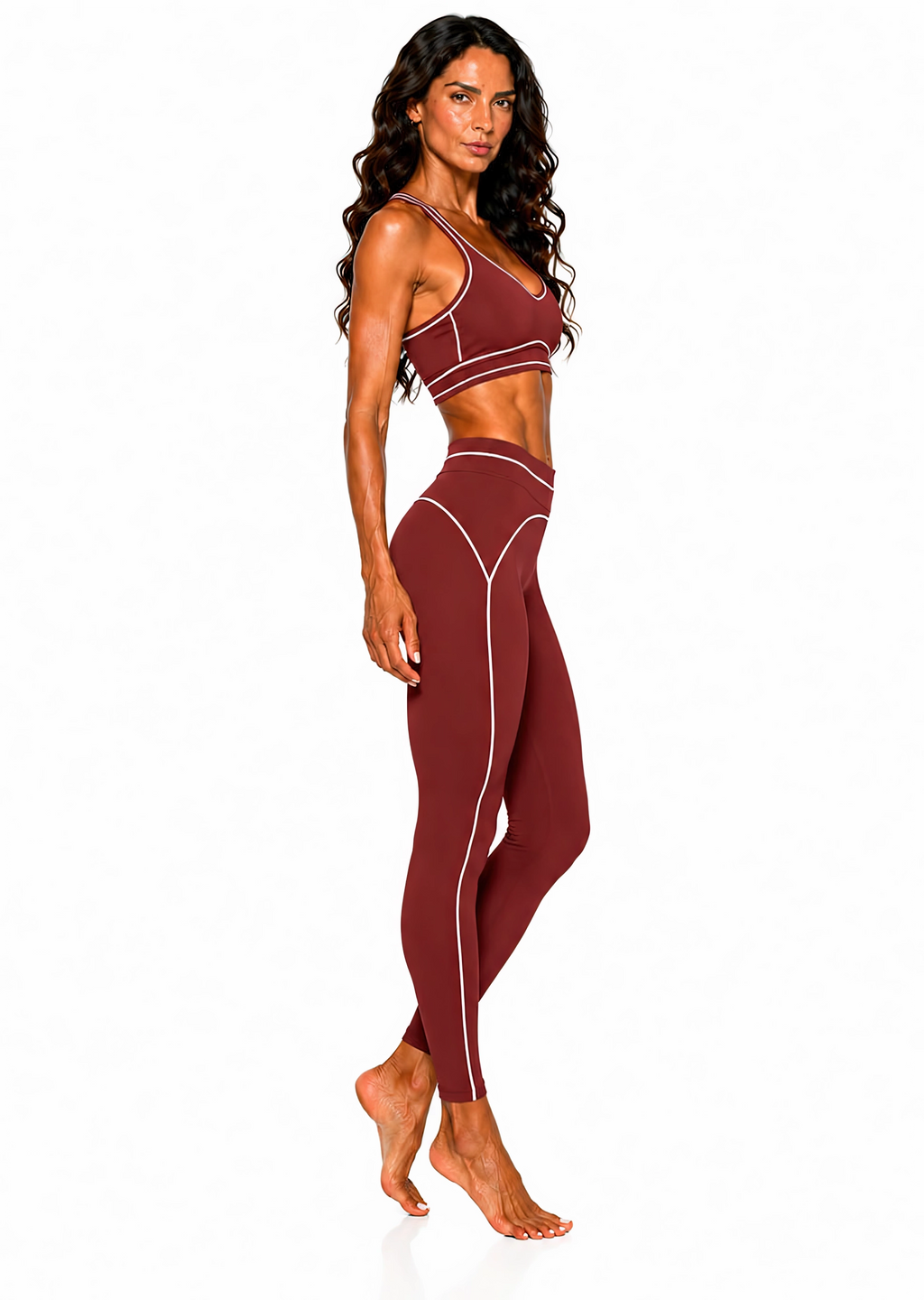 High Rise Topstitching Leggings | White Logo