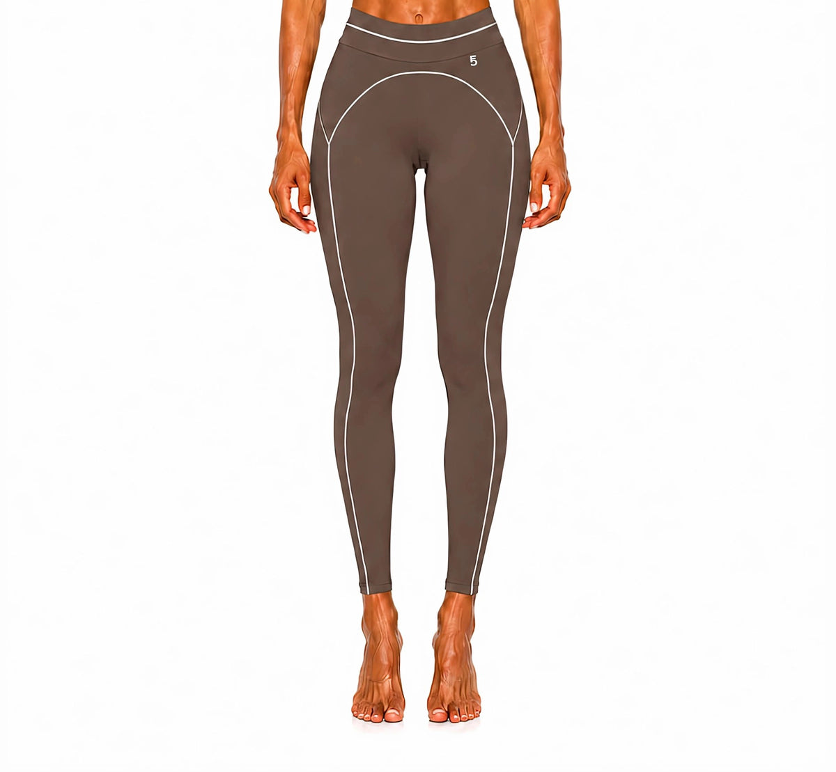 High Rise Topstitching Leggings | White Logo
