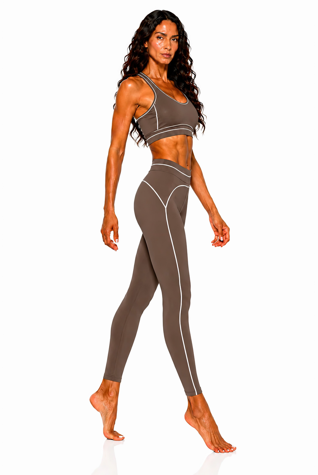 High Rise Topstitching Leggings | White Logo
