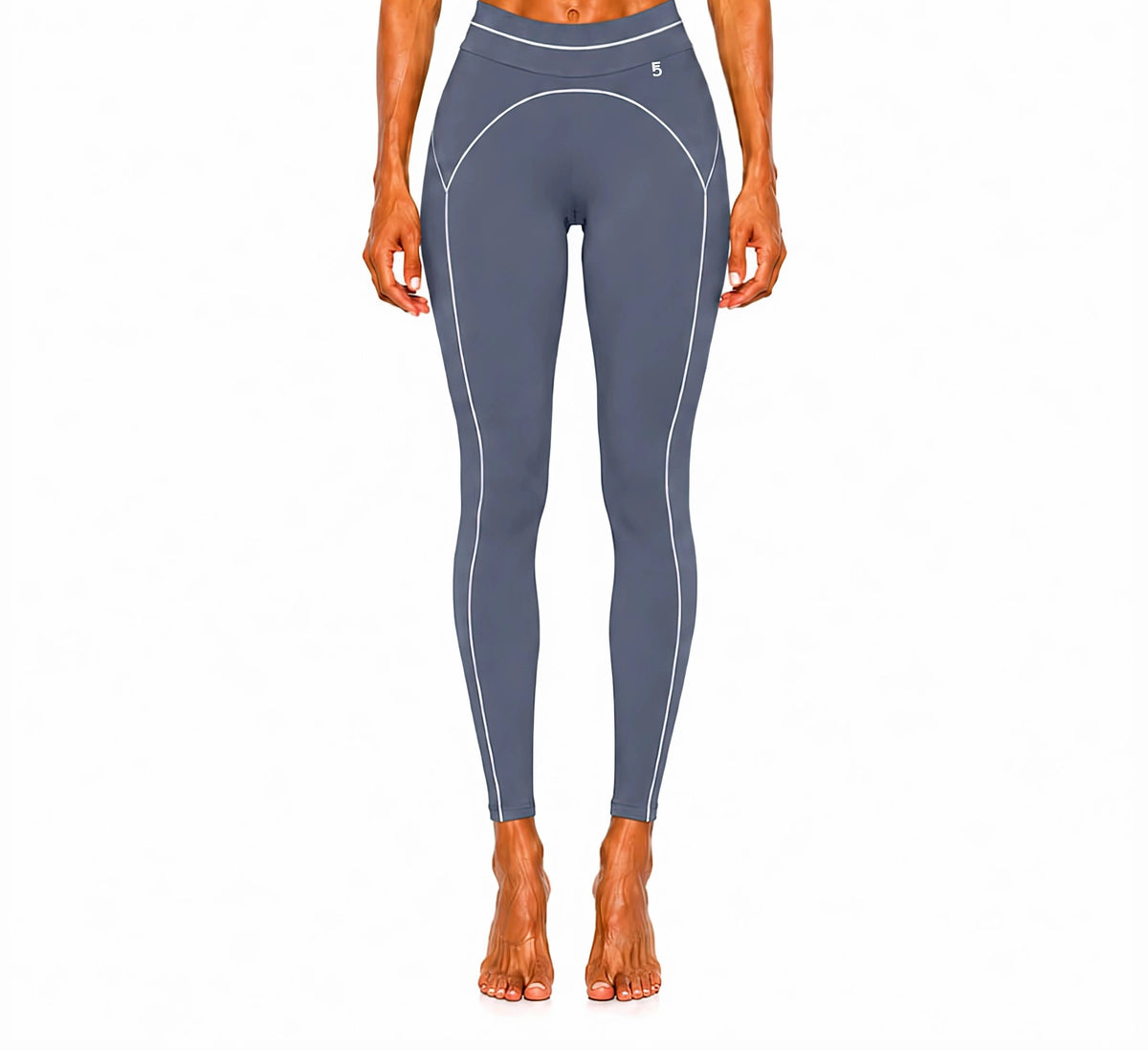 High Rise Topstitching Leggings | White Logo