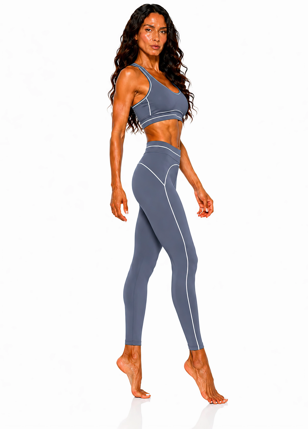 High Rise Topstitching Leggings | White Logo