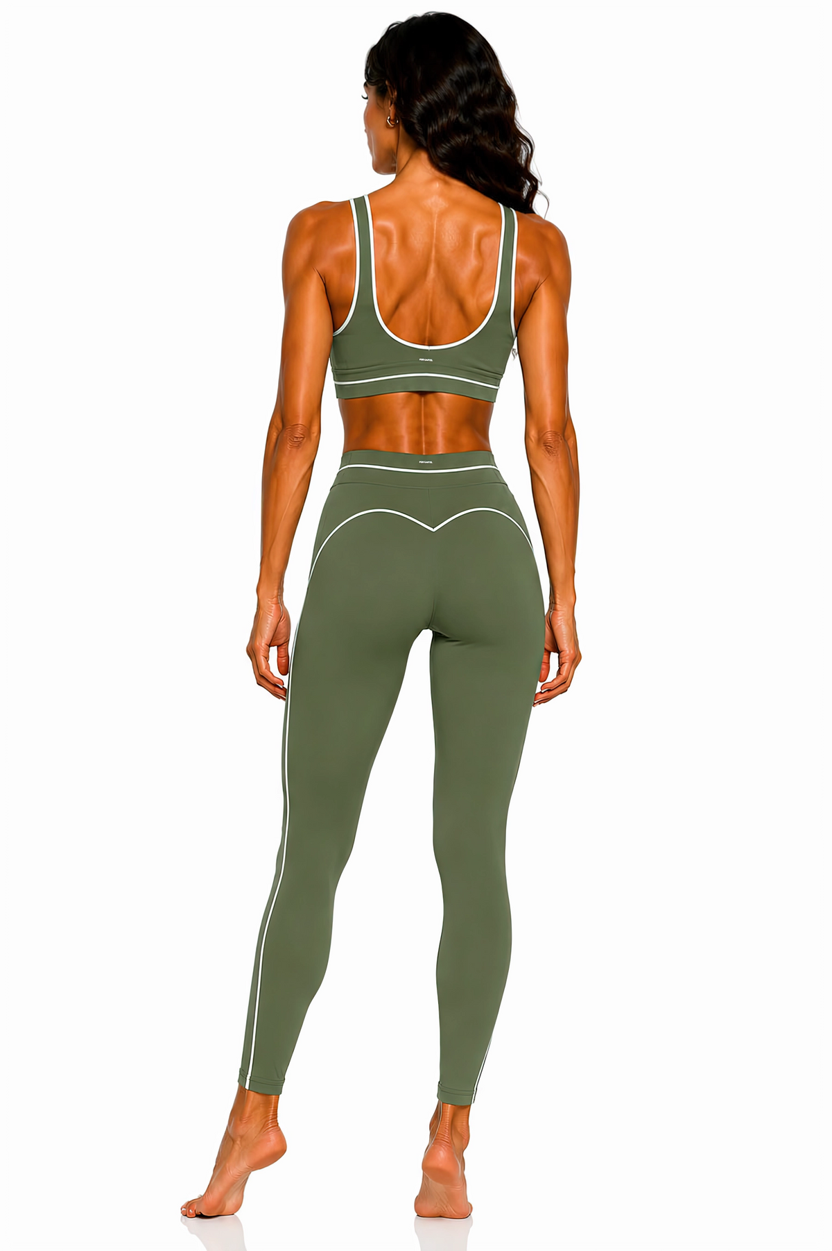 High Rise Topstitching Leggings | White Logo