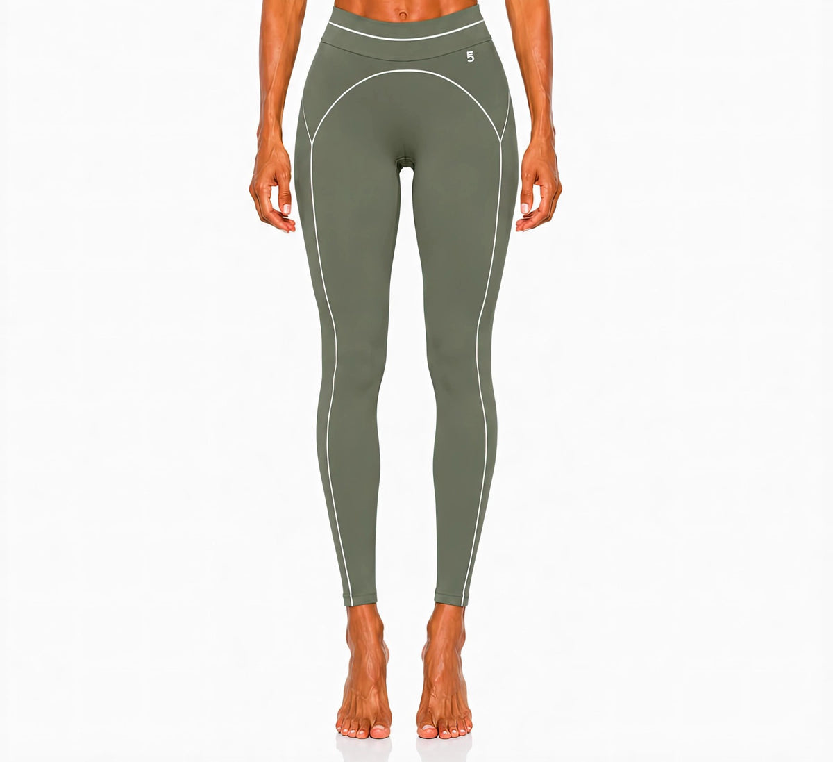 High Rise Topstitching Leggings | White Logo