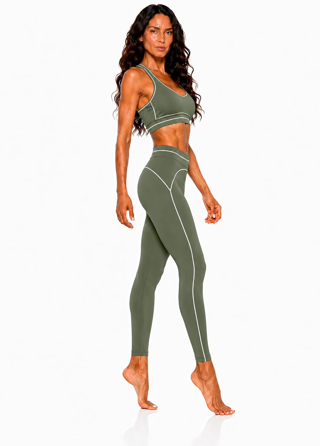 High Rise Topstitching Leggings | White Logo