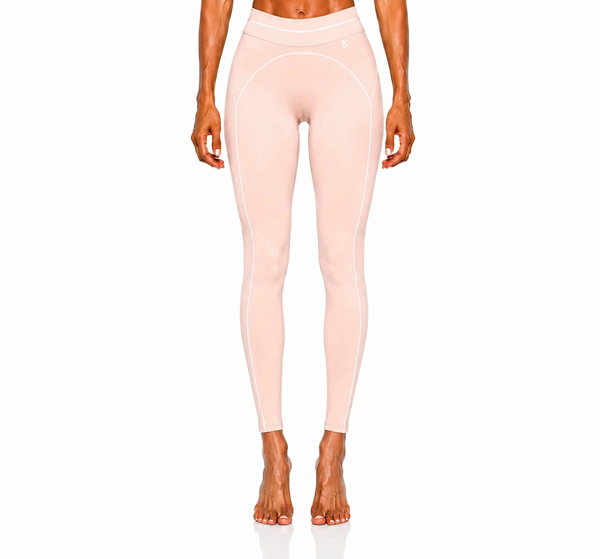 High Rise Topstitching Leggings | White Logo