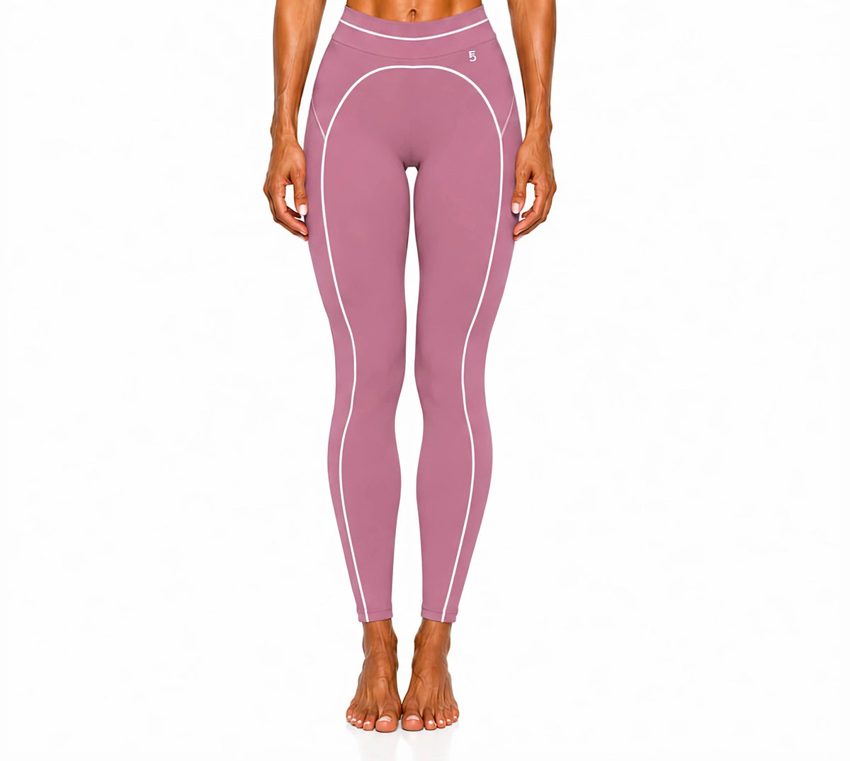 High Rise Topstitching Leggings | White Logo