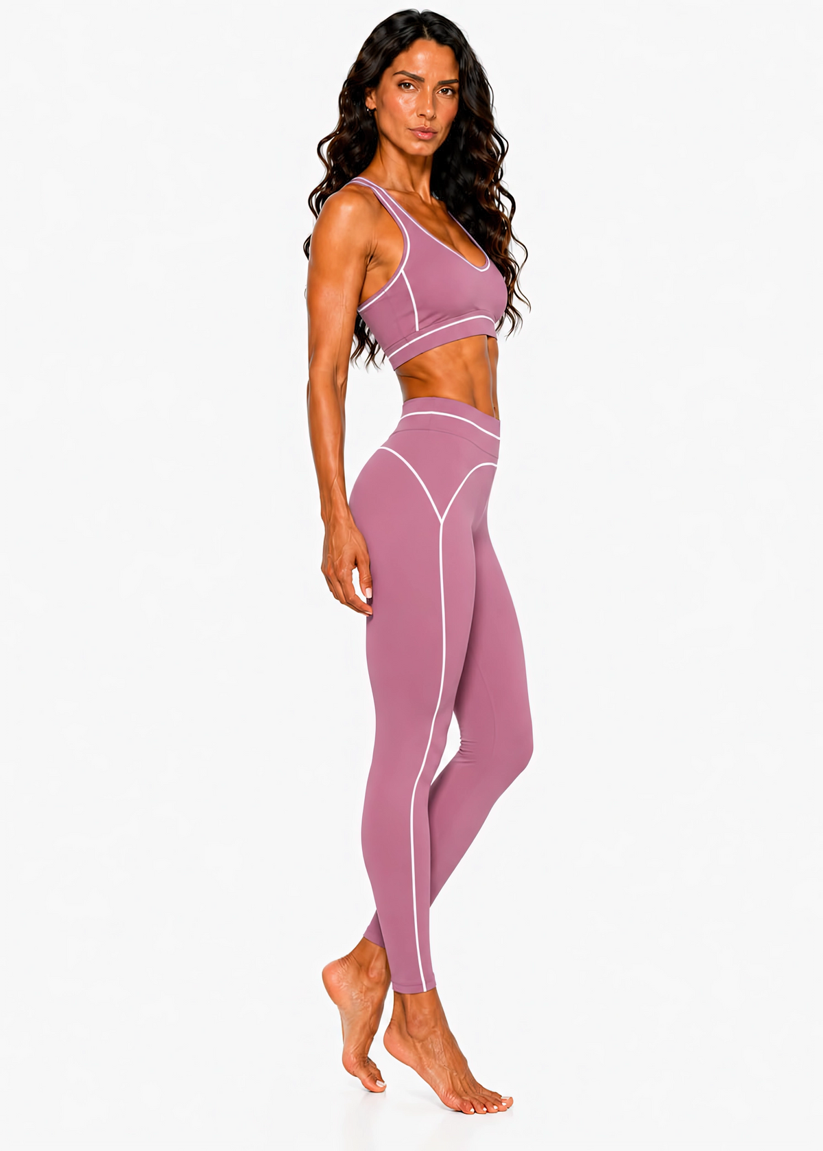 High Rise Topstitching Leggings | White Logo