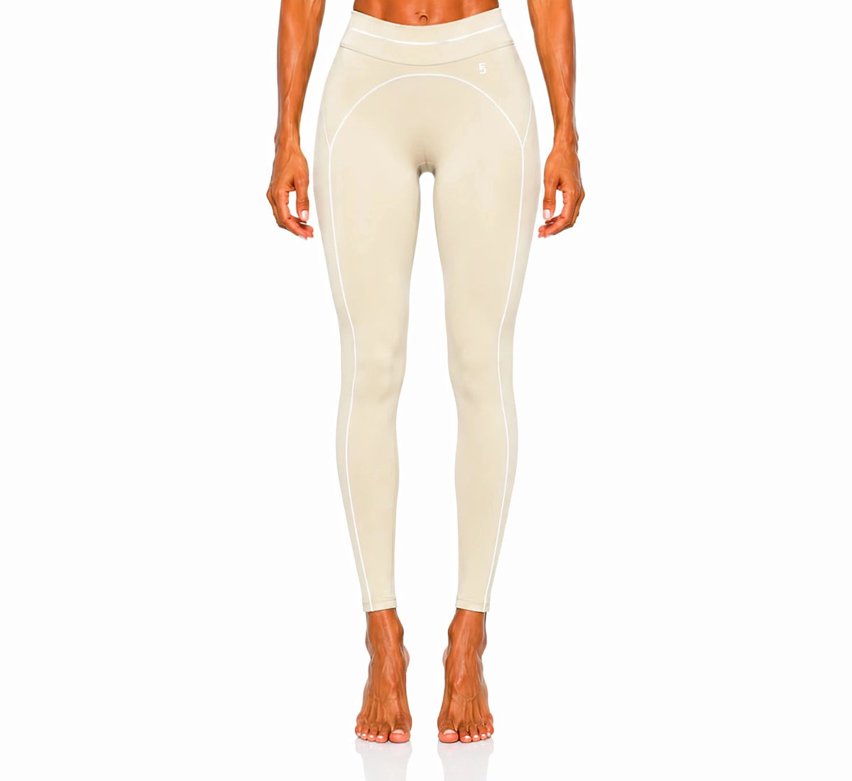 High Rise Topstitching Leggings | White Logo