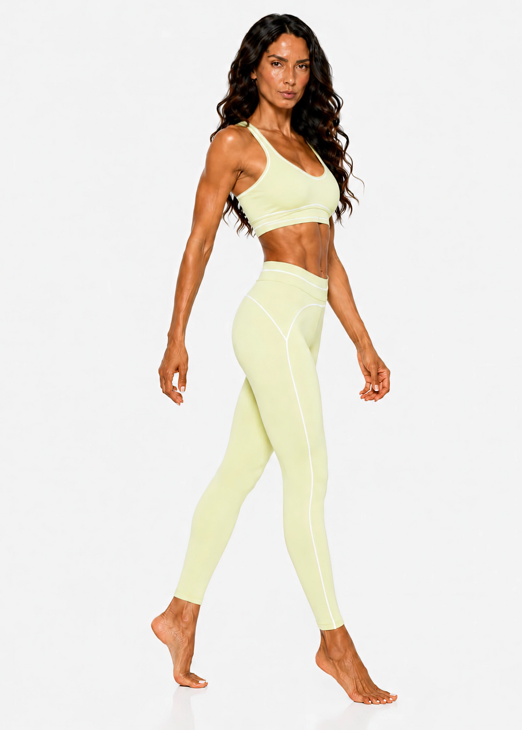 High Rise Topstitching Leggings | White Logo