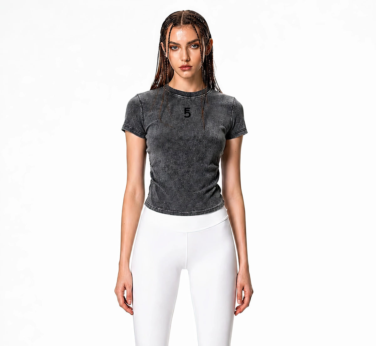 Vintage Washed Bodycon Cotton T-Shirt Icon | Black Logo