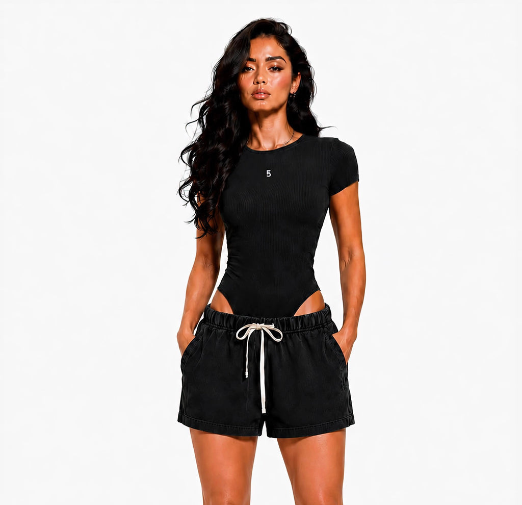 Mineral Wash Crewneck Bodysuit Emblem  | White Logo