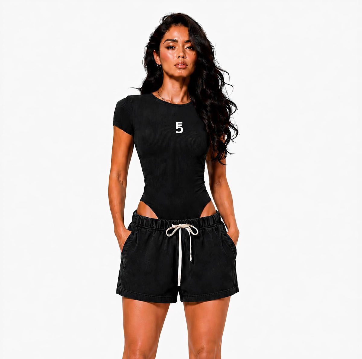 Mineral Wash Crewneck Bodysuit Icon | White Logo