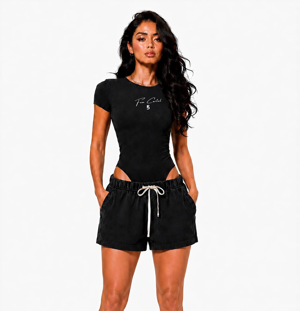 Mineral Wash Crewneck Bodysuit Script  | White Logo