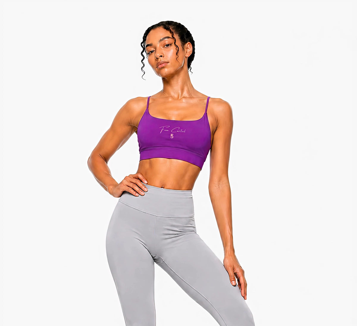 Strappy Criss Cross Yoga Sports Bra Script | Pink Logo