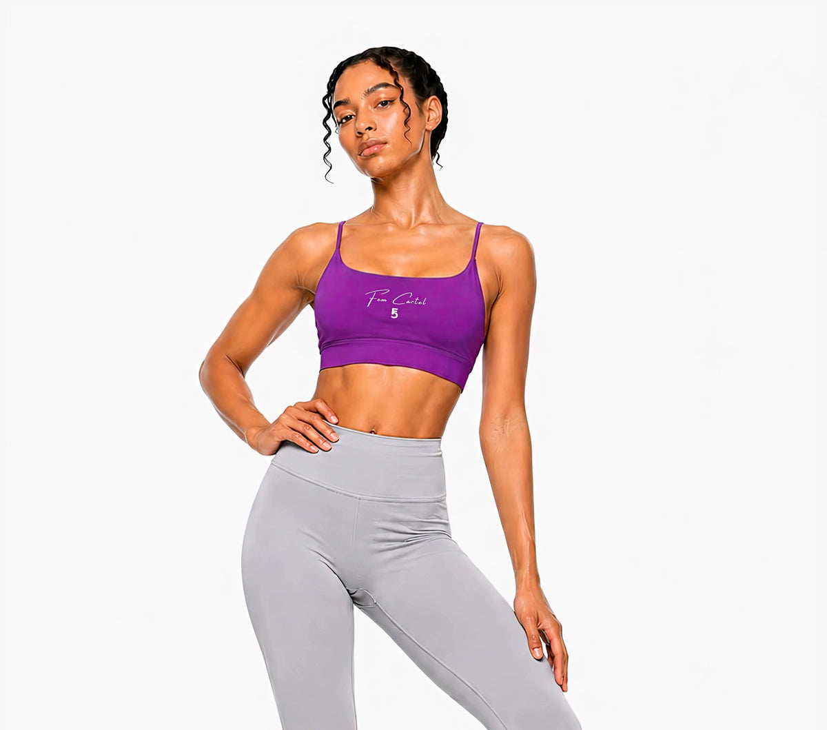 Strappy Criss Cross Yoga Sports Bra Script| White Logo