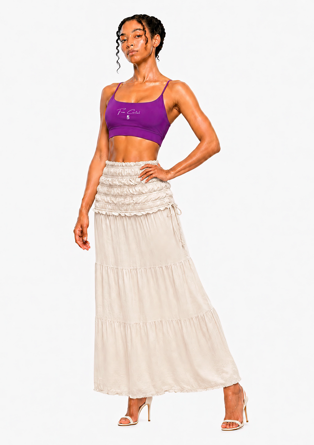 Strappy Criss Cross Yoga Sports Bra Script| White Logo