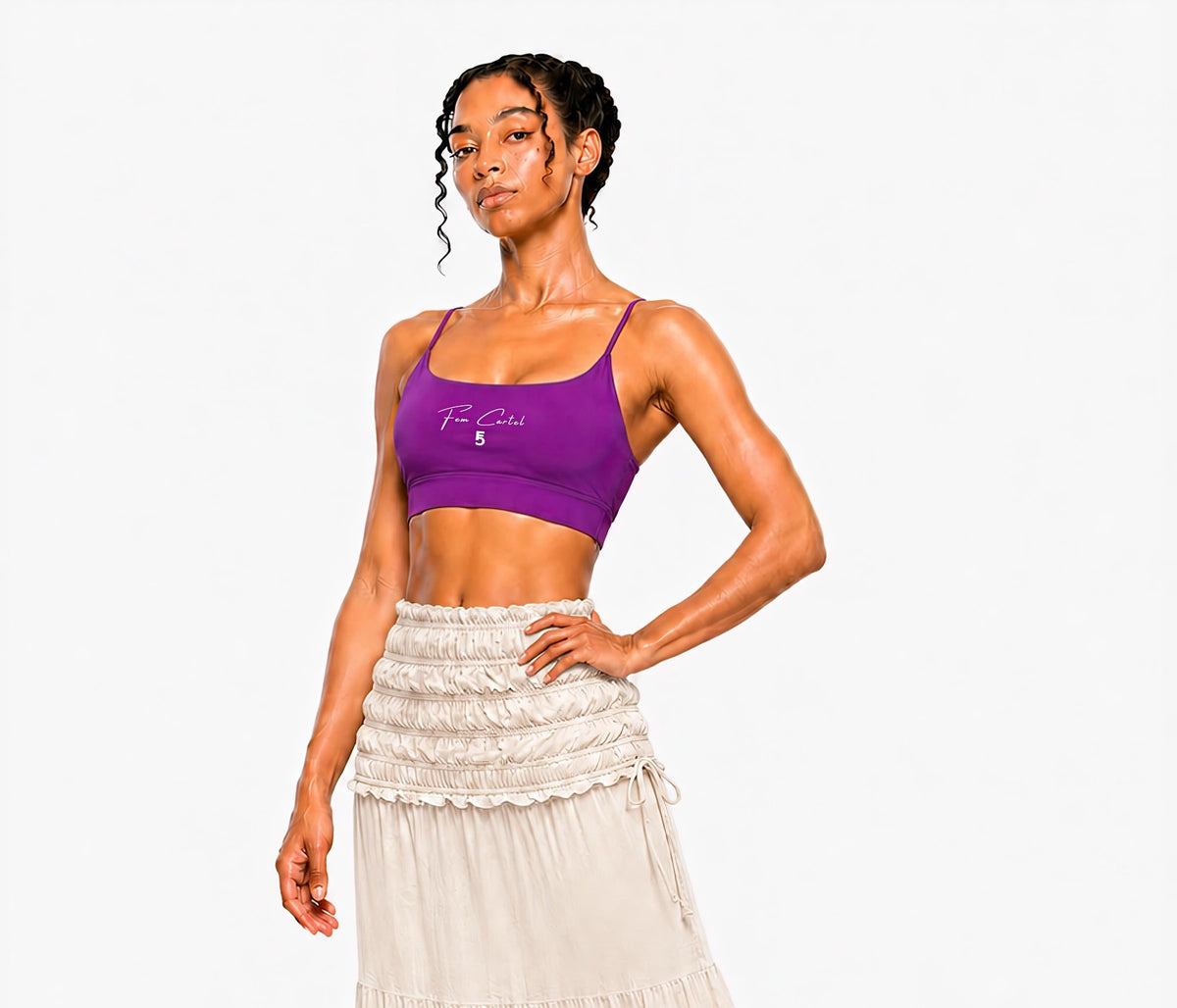 Strappy Criss Cross Yoga Sports Bra Script| White Logo