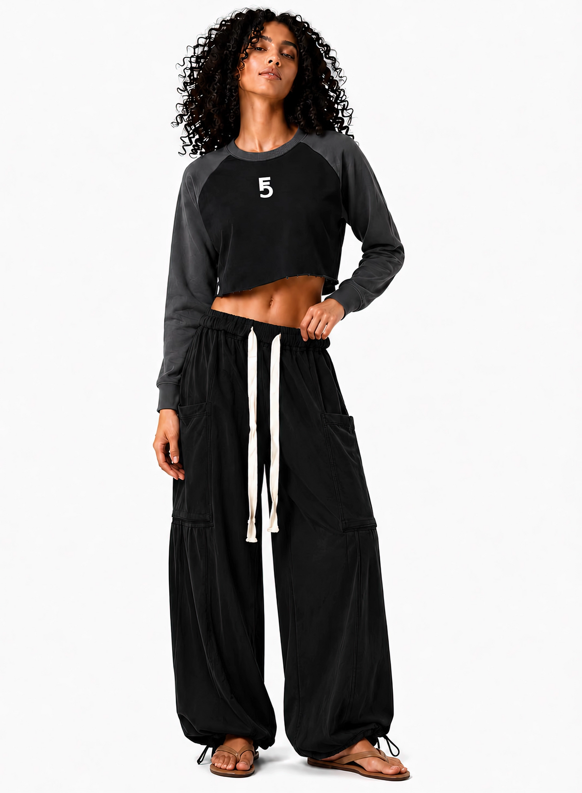 Raw-Hem Color-Block Raglan Crop Sweatshirt | White Logo