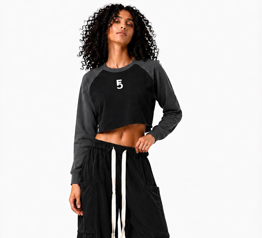 Raw-Hem Color-Block Raglan Crop Sweatshirt | White Logo