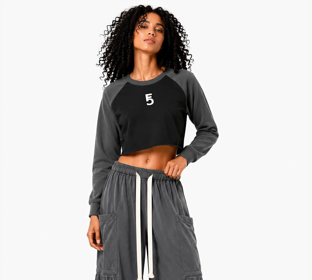 Raw-Hem Color-Block Raglan Crop Sweatshirt | White Logo