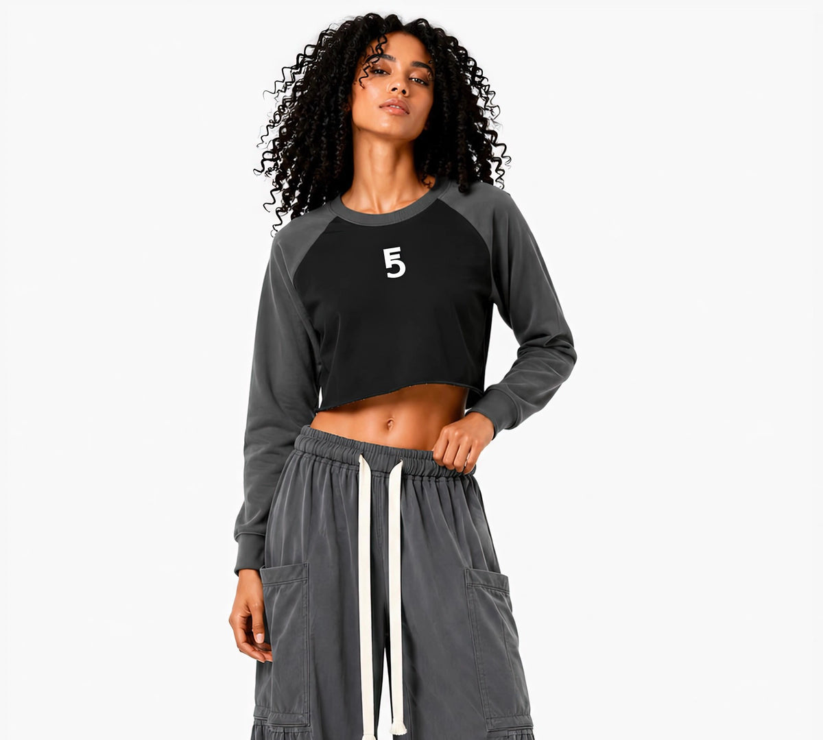 Raw-Hem Color-Block Raglan Crop Sweatshirt | White Logo