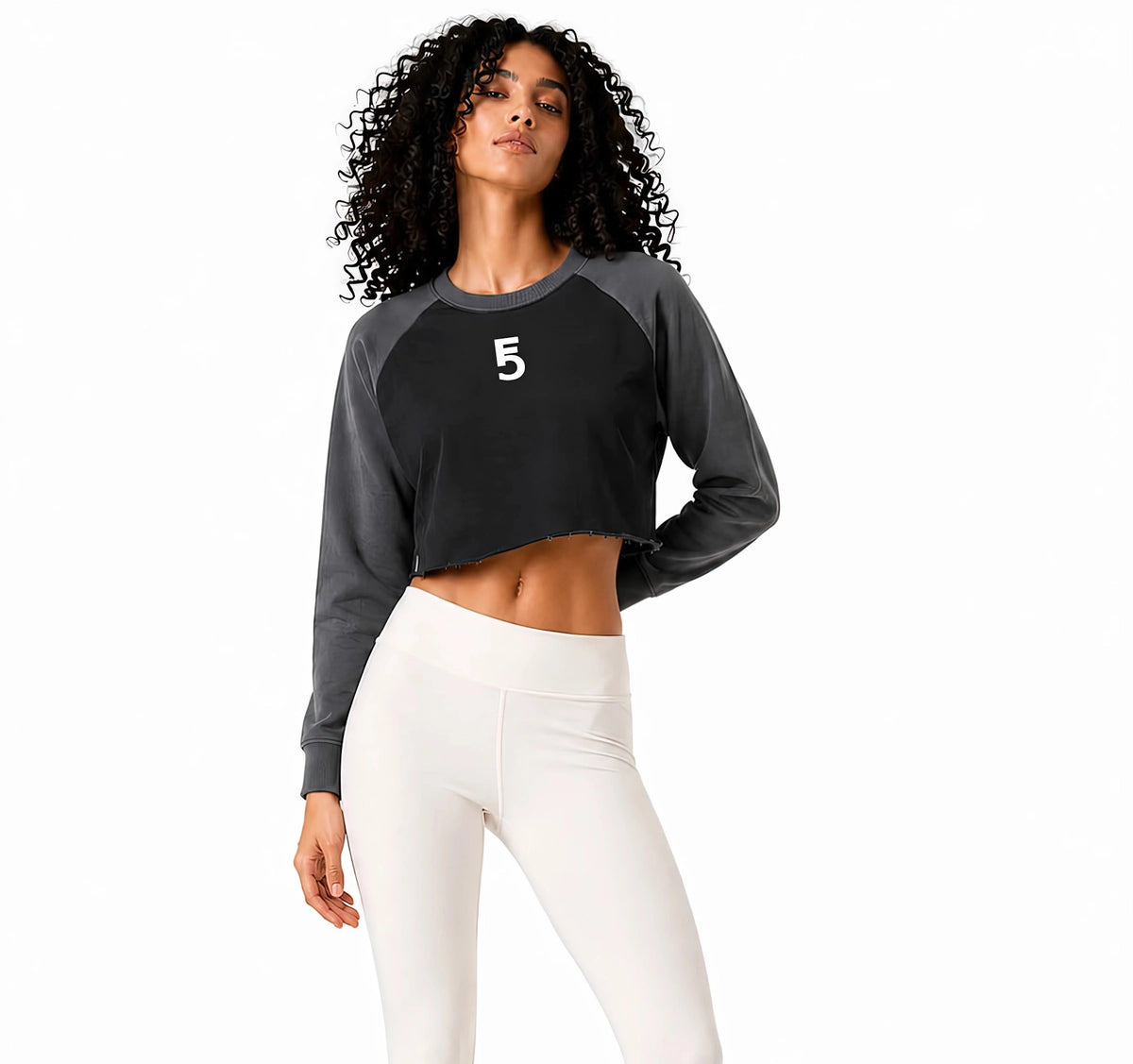 Raw-Hem Color-Block Raglan Crop Sweatshirt | White Logo