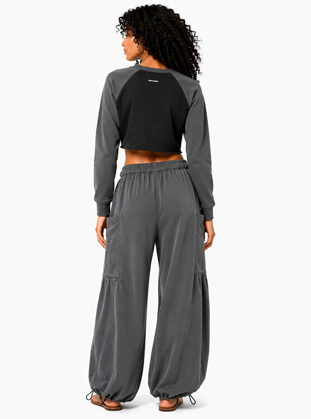 Raw-Hem Color-Block Raglan Crop Sweatshirt | White Logo