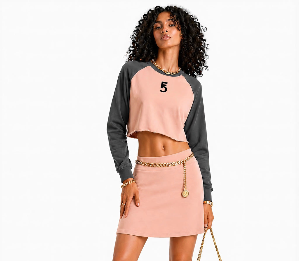 Raw-Hem Color-Block Raglan Crop Sweatshirt | Black Logo