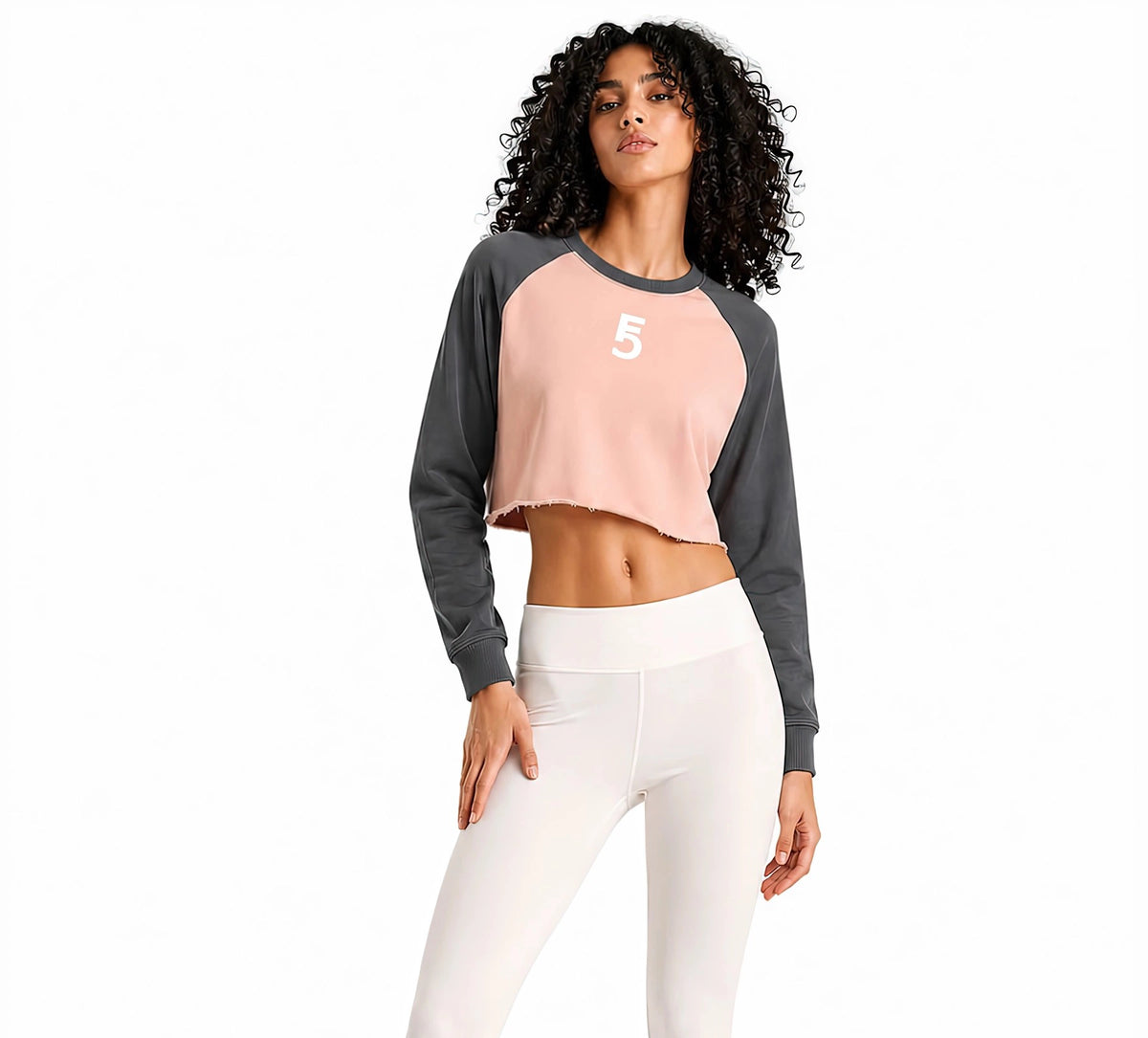 Raw-Hem Color-Block Raglan Crop Sweatshirt | White Logo
