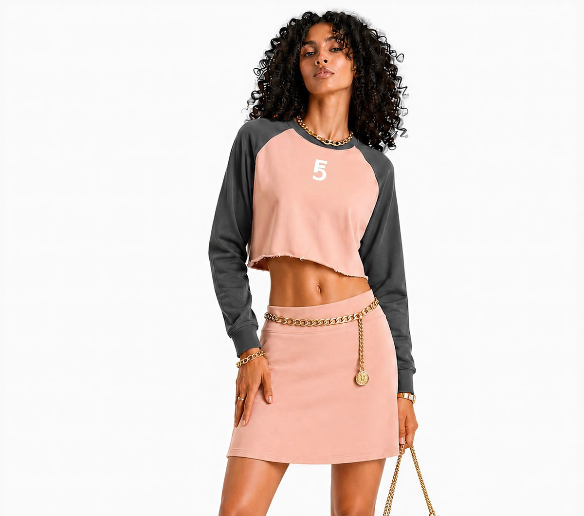 Raw-Hem Color-Block Raglan Crop Sweatshirt | White Logo