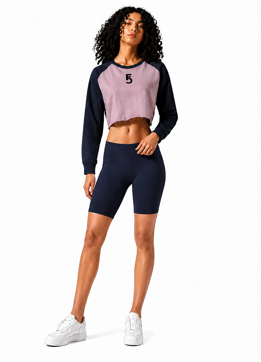 Raw-Hem Color-Block Raglan Crop Sweatshirt | Black Logo