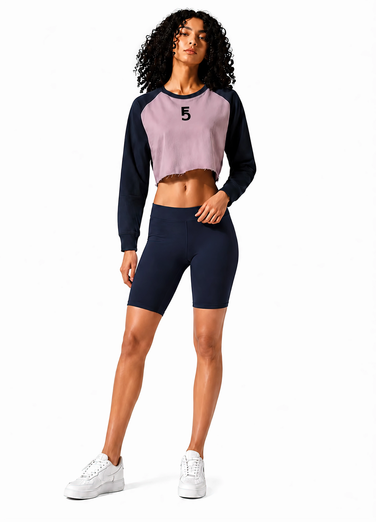Raw-Hem Color-Block Raglan Crop Sweatshirt | Black Logo