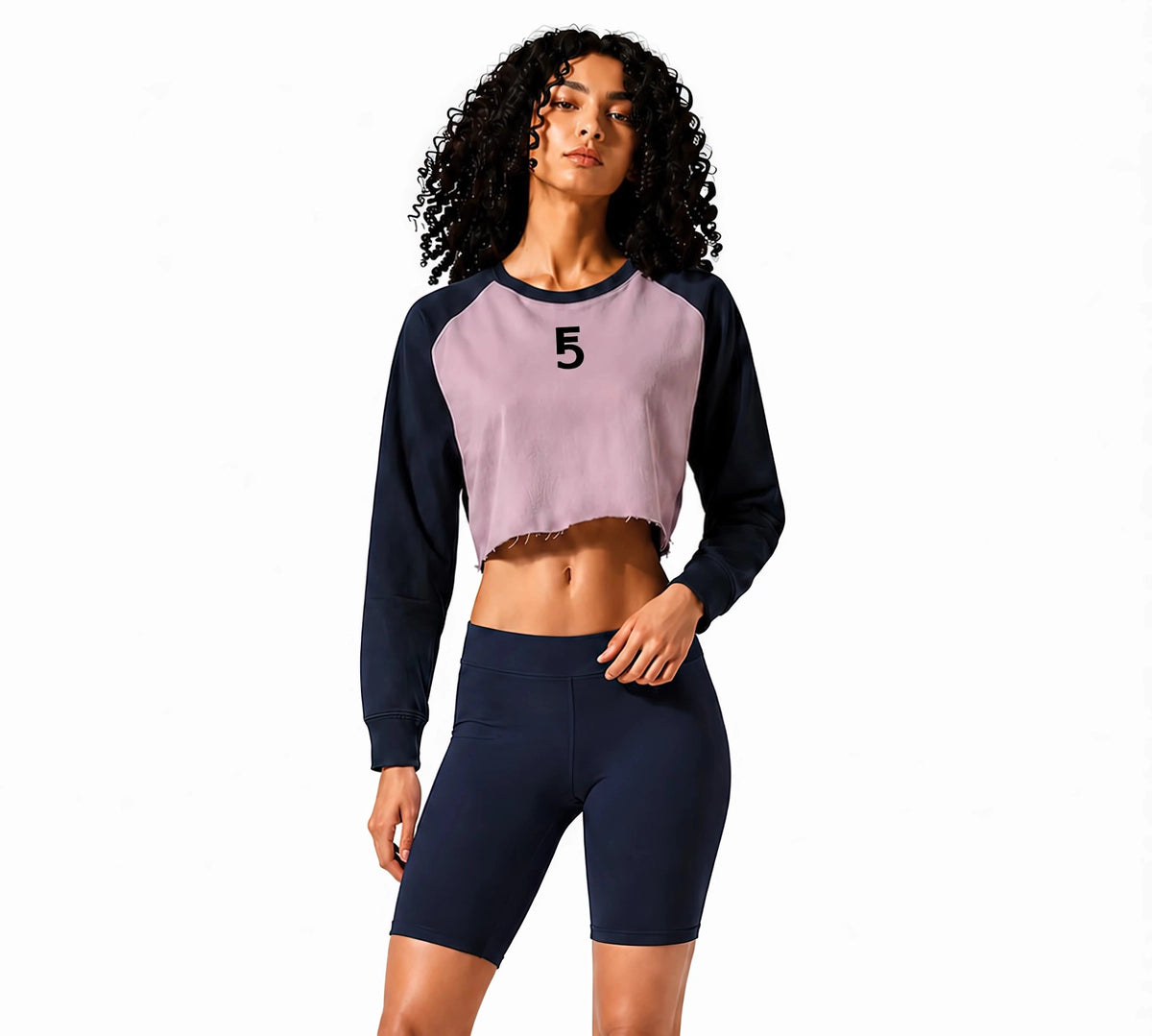 Raw-Hem Color-Block Raglan Crop Sweatshirt | Black Logo