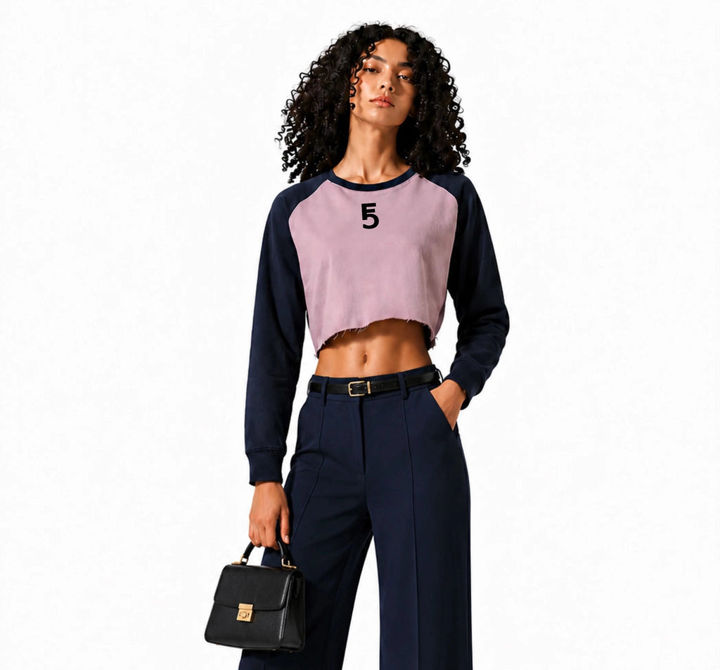 Raw-Hem Color-Block Raglan Crop Sweatshirt | Black Logo