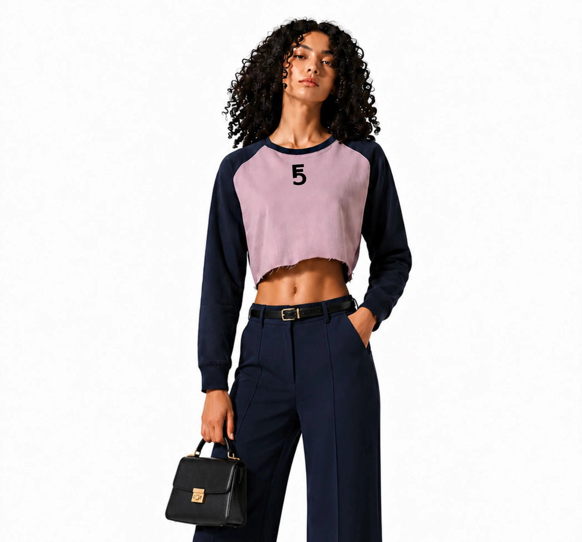 Raw-Hem Color-Block Raglan Crop Sweatshirt | Black Logo