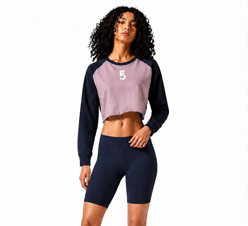 Raw-Hem Color-Block Raglan Crop Sweatshirt | White Logo