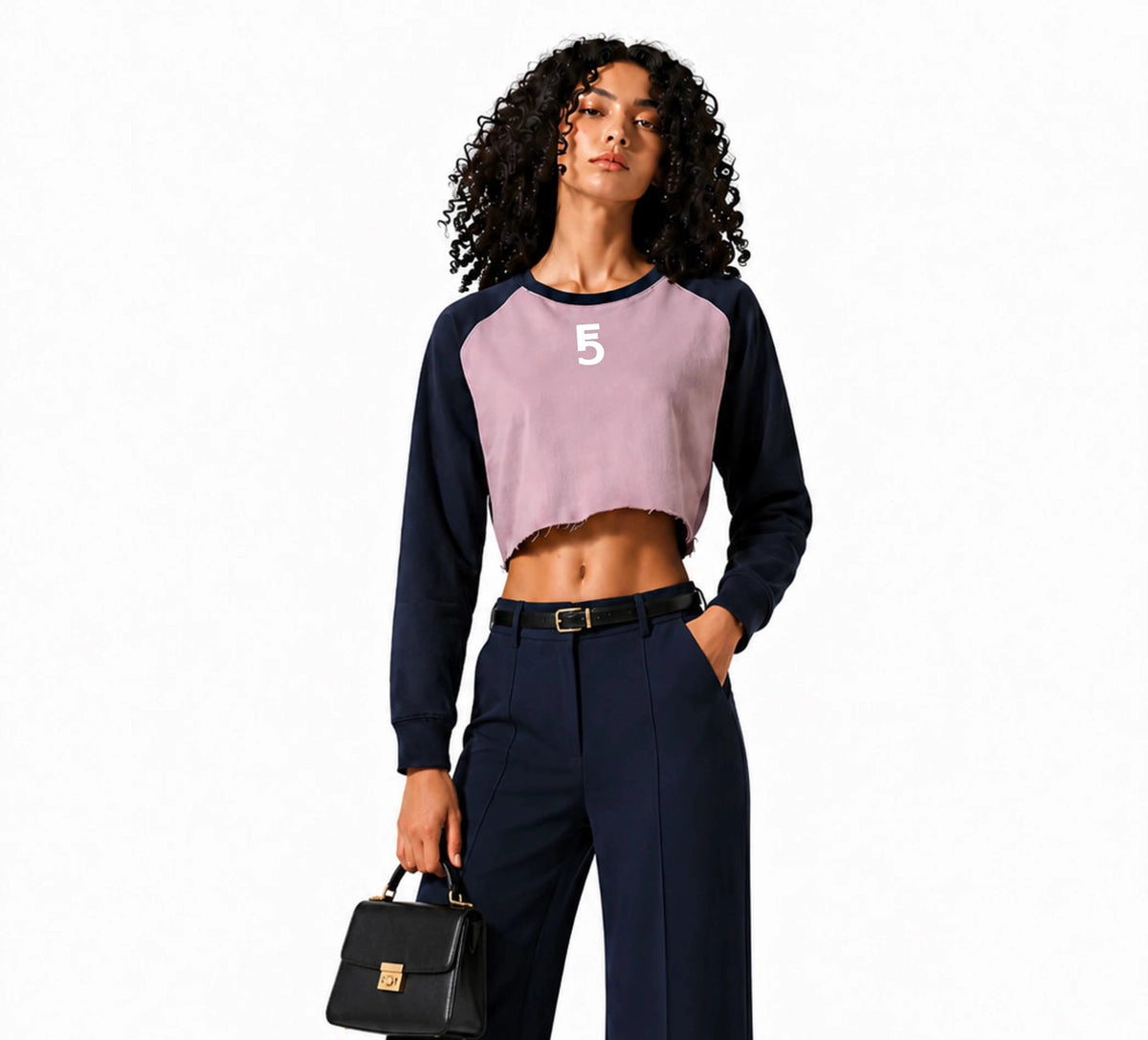 Raw-Hem Color-Block Raglan Crop Sweatshirt | White Logo