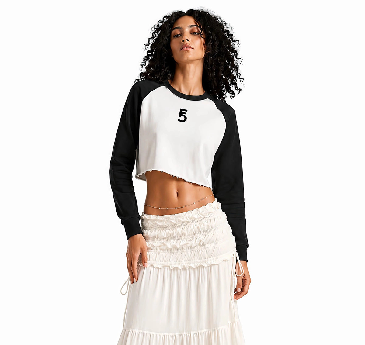 Raw-Hem Color-Block Raglan Crop Sweatshirt | Black Logo