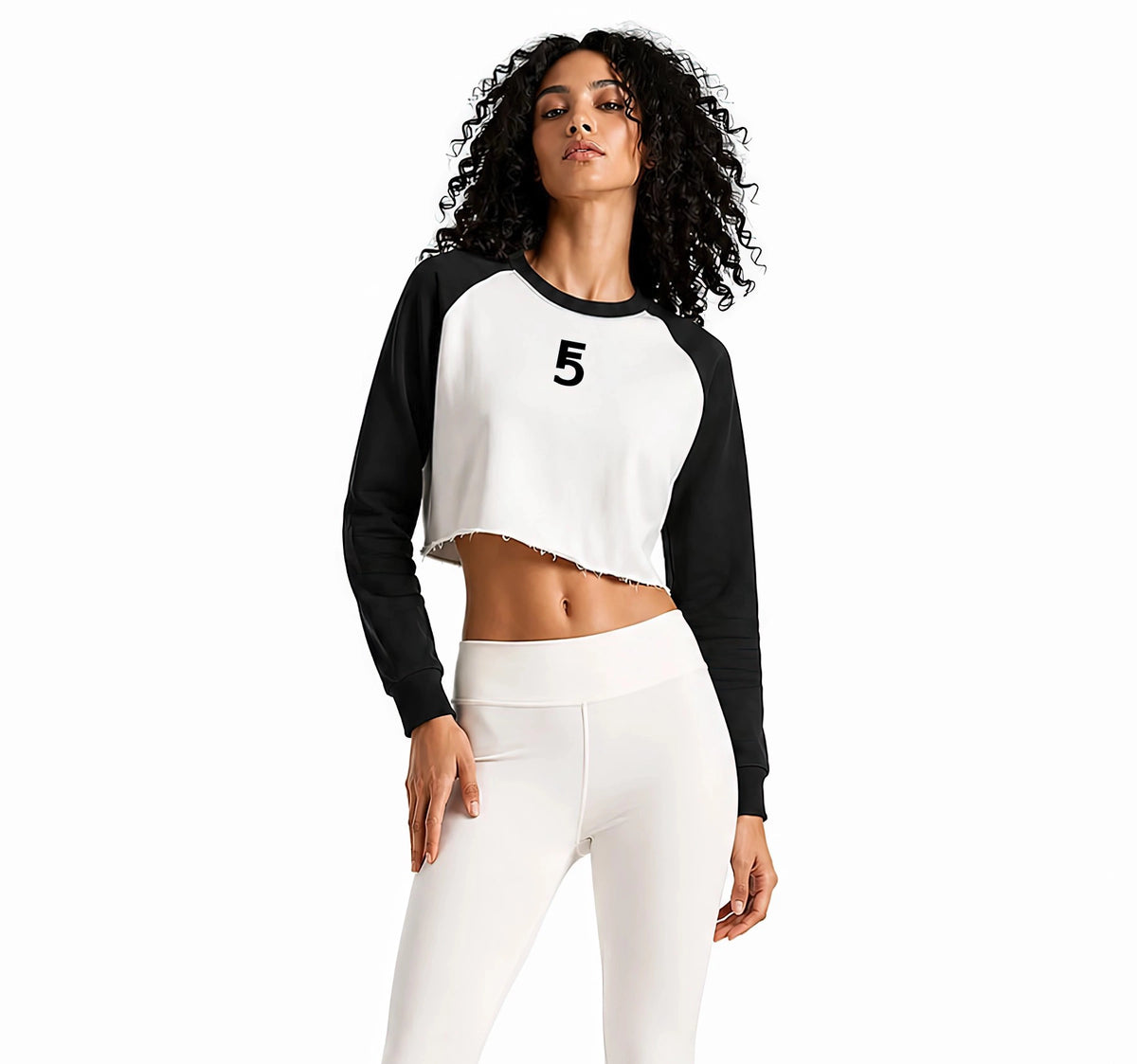Raw-Hem Color-Block Raglan Crop Sweatshirt | Black Logo