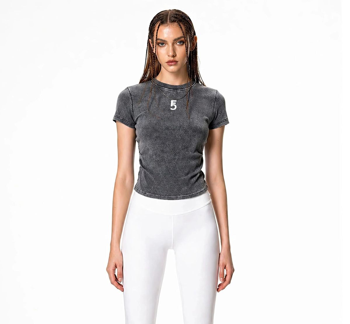 Vintage Washed Bodycon Cotton T-Shirt Icon | White Logo